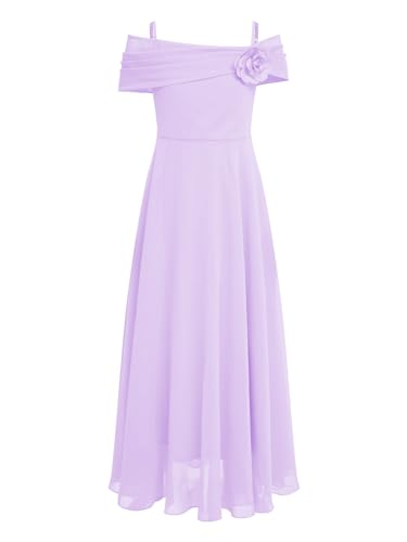 TiaoBug Festlich Mädchen Kinder Kleider lang Blumenmädchenkleid Brautjungernkleid Chiffon Sommerkleid Partykleid für Hochzeit Festzug gr. 128-176 Hell Lila I 140 von TiaoBug