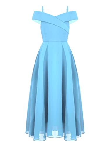 TiaoBug Festlich Mädchen Kinder Kleider lang Blumenmädchenkleid Brautjungernkleid Chiffon Sommerkleid Partykleid für Hochzeit Festzug gr. 128-176 Himmelblau D 140 von TiaoBug