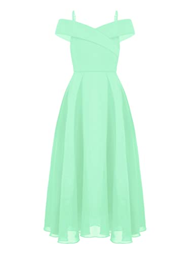 TiaoBug Festlich Mädchen Kinder Kleider lang Blumenmädchenkleid Brautjungernkleid Chiffon Sommerkleid Partykleid für Hochzeit Festzug gr. 128-176 Mint Grün D 140 von TiaoBug