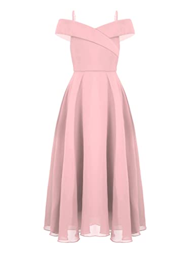 TiaoBug Festlich Mädchen Kinder Kleider lang Blumenmädchenkleid Brautjungernkleid Chiffon Sommerkleid Partykleid für Hochzeit Festzug gr. 128-176 Rosa D 128 von TiaoBug