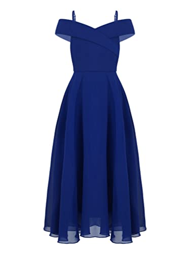 TiaoBug Festlich Mädchen Kinder Kleider lang Blumenmädchenkleid Brautjungernkleid Chiffon Sommerkleid Partykleid für Hochzeit Festzug gr. 128-176 Royal Blau D 128 von TiaoBug