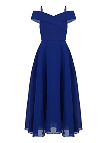 TiaoBug Festlich Mädchen Kinder Kleider lang Blumenmädchenkleid Brautjungernkleid Chiffon Sommerkleid Partykleid für Hochzeit Festzug gr. 128-176 Royal Blau D 176 von TiaoBug
