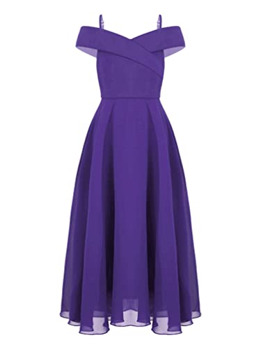 TiaoBug Festlich Mädchen Kinder Kleider lang Blumenmädchenkleid Brautjungernkleid Chiffon Sommerkleid Partykleid für Hochzeit Festzug gr. 128-176 Violett D 128 von TiaoBug