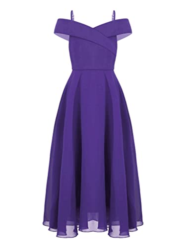 TiaoBug Festlich Mädchen Kinder Kleider lang Blumenmädchenkleid Brautjungernkleid Chiffon Sommerkleid Partykleid für Hochzeit Festzug gr. 128-176 Violett D 152 von TiaoBug