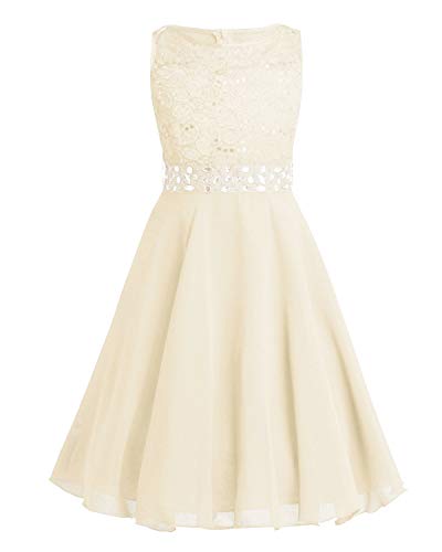 TiaoBug Festlich Mädchen Kleid für Kinder Prinzessin Spitzen Kleider Hochzeit Blumenmädchenkleid 92 104 116 128 140 152 164 Beige 128 von TiaoBug