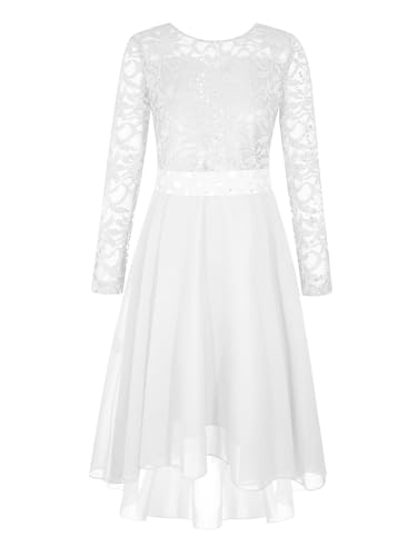 TiaoBug Festlich Mädchen Kleid für Kinder Prinzessin Spitzen Kleider Hochzeit Blumenmädchenkleid 92 104 116 128 140 152 164 Langarm Elfenbein Z 122-128 von TiaoBug