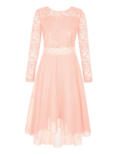 TiaoBug Festlich Mädchen Kleid für Kinder Prinzessin Spitzen Kleider Hochzeit Blumenmädchenkleid 92 104 116 128 140 152 164 Langarm Rosa Z 170 von TiaoBug