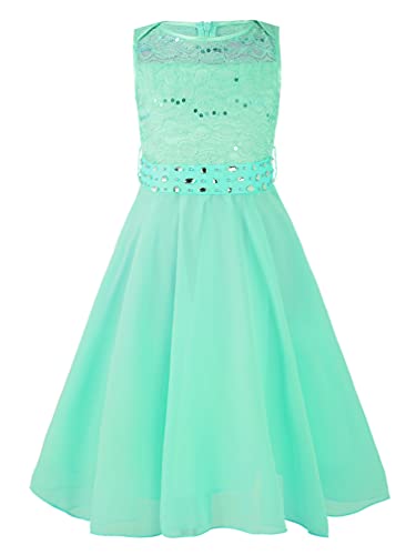 TiaoBug Festlich Mädchen Kleid für Kinder Prinzessin Spitzen Kleider Hochzeit Blumenmädchenkleid 92 104 116 128 140 152 164 Mintgrün 176 von TiaoBug