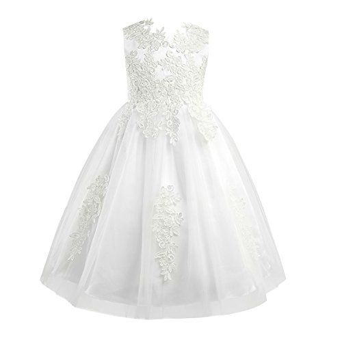 TiaoBug Festliches Mädchen Kleid Prinzessin Blumenmädchen-Kleid Hochzeit Brautjungfern Festzug Kleider Weiß 92-164 Elfenbein 116 von TiaoBug