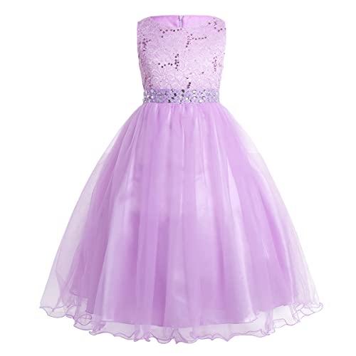 TiaoBug Festliches Mädchen Kleider Lange Brautjungfern Kinder Kleider Hochzeit Party Prinzessin Spitzen Blumenmädchen Kleid Gr. 92-164 Lavender 152 von TiaoBug