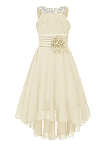 TiaoBug Festliches Mädchen Kleider für Hochzeit Sommer Brautjungfern Blumenmädchen Kinder Chiffon Kleid elegant zweifarbig Partykleid gr. 104-164 Champagner Z 116 von TiaoBug