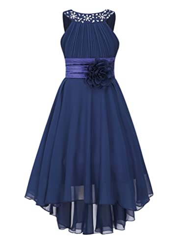 TiaoBug Festliches Mädchen Kleider für Hochzeit Sommer Brautjungfern Blumenmädchen Kinder Chiffon Kleid elegant zweifarbig Partykleid gr. 104-164 Marine Z 164 von TiaoBug