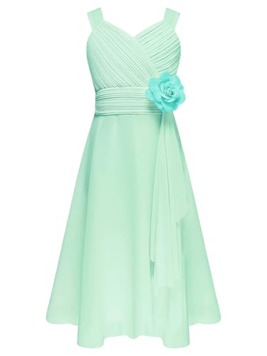 TiaoBug Festliches Mädchen Kleider für Hochzeit Sommer Brautjungfern Blumenmädchen Kinder Chiffon Kleid elegant zweifarbig Partykleid gr. 104-164 Minzgrün Y 140 von TiaoBug