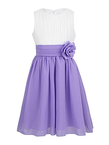 TiaoBug Festliches Mädchen Kleider für Hochzeit Sommer Brautjungfern Blumenmädchen Kinder Chiffon Kleid elegant zweifarbig Partykleid gr. 104-164 Weiß&Lila 128 von TiaoBug
