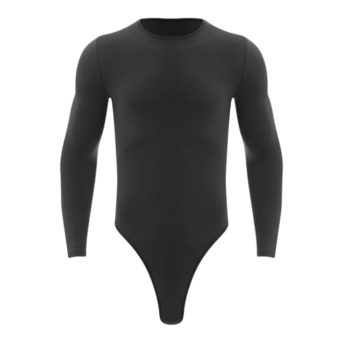 TiaoBug Herren Body Langarm Shirt Unterhemd mit Slip Sport Fitness Jumpsuit Overall Kurz Einteiler Unterwäsche Basic Einfarbig Gym Outfits Schwarz XL von TiaoBug