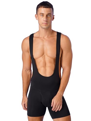 TiaoBug Herren Body Stringer Bodysuit Overall Unterhemd Männer Unterwäsche Enger Anzug mit langem Bein Schwarz K XXL von TiaoBug