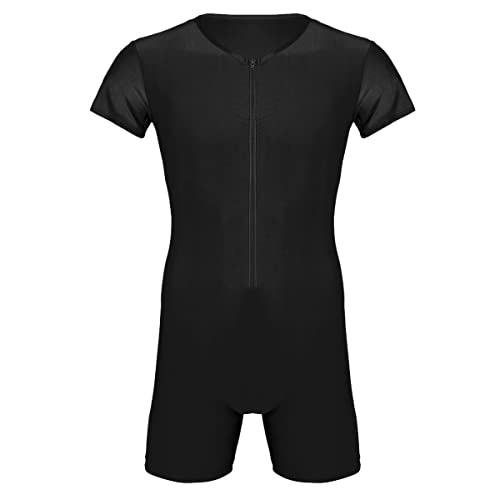 TiaoBug Herren Body Stringer Bodysuit Overall Unterhemd Männer Unterwäsche Enger Anzug mit langem Bein Schwarz Kurzarm S von TiaoBug