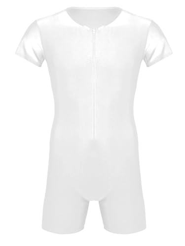 TiaoBug Herren Body Stringer Bodysuit Overall Unterhemd Männer Unterwäsche Enger Anzug mit langem Bein Weiß Kurzarm S von TiaoBug