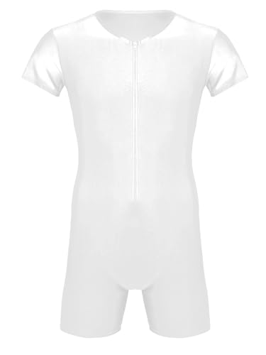 TiaoBug Herren Body Stringer Bodysuit Overall Unterhemd Männer Unterwäsche Enger Anzug mit langem Bein Weiß Kurzarm XXL von TiaoBug