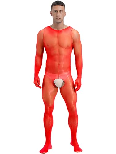 TiaoBug Herren Bodysuit Ganzkörperanzug Body transparent Overall Jumpsuit zweite Haut Unterwäsche Stretch Strumpfhose Stocking Penishülle Dessous Rot B H Einheitsgröße von TiaoBug