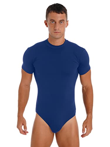 TiaoBug Herren Bodysuit Kurzarm Overall Männer Unterwäsche Unterhemd Nachtwäsche mit String Tanga in Blau Schwarz Blau D XXL von TiaoBug