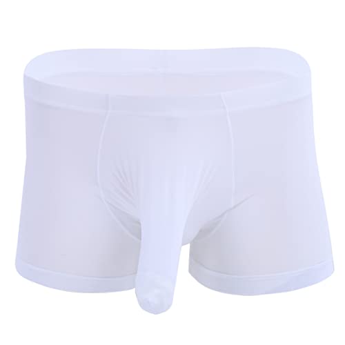TiaoBug Herren Boxershorts Boxer Unterwäsche Pants Unterhosen Halb-Transparent Männer Boxershorts Trunk mit Penishülle Weiß XL von TiaoBug