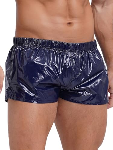 TiaoBug Herren Boxershorts Retroshorts Boxer Short Kurze Hose Trunks Männer Wetlook Badehose Badeshorts Schwimmhose Sporthose - Schnelltrockend und Atmungsaktiv Navy blau E S von TiaoBug