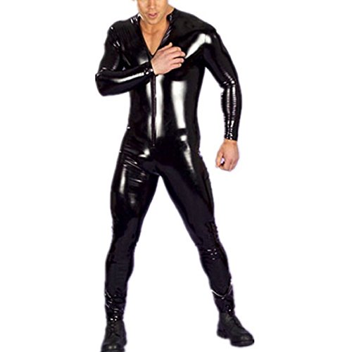 TiaoBug Herren Catsuit Lackoptik Lack-Look Gothic Fetisch Overall Männer Bodysuit Ganzkörperanzug Schwarz XXL von TiaoBug