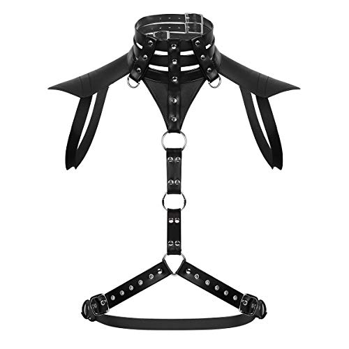 TiaoBug Herren Einstellbar Brust Harness Wetlook Leder Body Stehkragen Hemd Punk Gothic Top Accessoires Gürtel mit Schnalle Nieten Reizwäsche Clubwear Schwarz One Size von TiaoBug