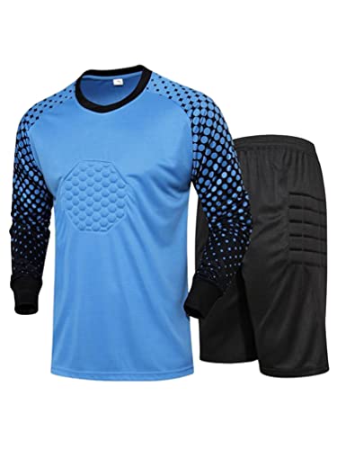 TiaoBug Herren Fußball Torwart Trikot Set Gepolstert Langarm Sportshirt und Sporthose Schutz Ausrüstung Anzug Hellblau B 3XL von TiaoBug