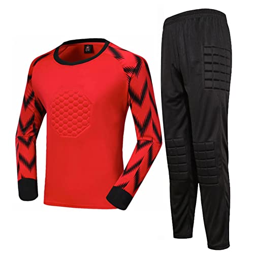 TiaoBug Herren Fußball Torwart Trikot Set Gepolstert Langarm Sportshirt und Sporthose Schutz Ausrüstung Anzug Rot A XL von TiaoBug