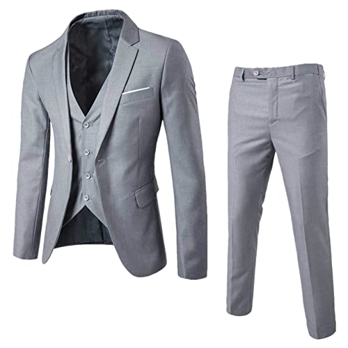 TiaoBug Herren Klassischer Anzug Set aus Anzugjacke Anzugweste und Anzughose Hochzeit Party Geschäftskleidung Büsiness Outfits Gray D L von TiaoBug