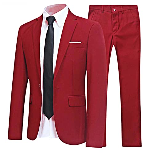 TiaoBug Herren Klassischer Anzug Set aus Anzugjacke Anzugweste und Anzughose Hochzeit Party Geschäftskleidung Büsiness Outfits Weinrot B XL von TiaoBug