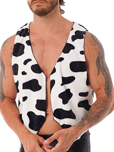 TiaoBug Herren Kuh Kostüm Ärmellos Weste Gilet aus Samt Vorne Offen Top Oberteil Cowboy Cosplay Fasching Karneval Mottoparty Outfits Schwarz S von TiaoBug