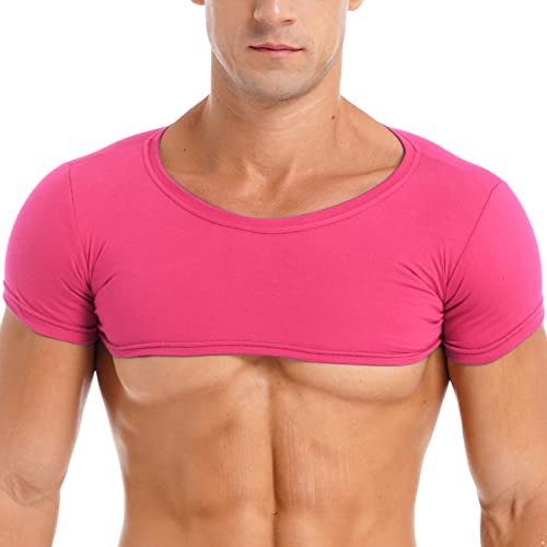 TiaoBug Herren Kurzarmshirt Kurzarm Rundhals T-Shirt Basic Einfarbig Crop Top Kurz Bauchfrei Unterhemd Sport Fitness Training Shirts Hot Pink M von TiaoBug