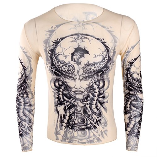 TiaoBug Herren Langarmshirt mit Tattoo Muster transparent Shirt Hemd Slim Fit Tattoos Unterhemd Unterwäsche Clubwear CS44 One Size von TiaoBug