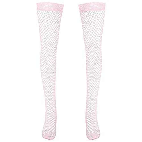 TiaoBug Herren Männer Overknee Halterlose Strümpfe Fein-Kniestrümpfe Spitze in Matt Optik Kniestrümpfe Party Clubwear Rosa Netz Einheitsgröße von TiaoBug