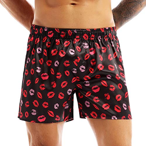 TiaoBug Herren Männer Satin Boxershorts mit Rentier Geweih Muster Weinachten Kostüm Unterhosen kurz Shorts sexy Unterwäsche M-XXL Schwarz 3XL von TiaoBug