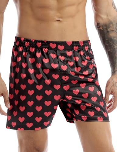 TiaoBug Herren Männer Satin Boxershorts mit Rentier Geweih Muster Weinachten Kostüm Unterhosen kurz Shorts sexy Unterwäsche M-XXL Schwarz Kuss M von TiaoBug