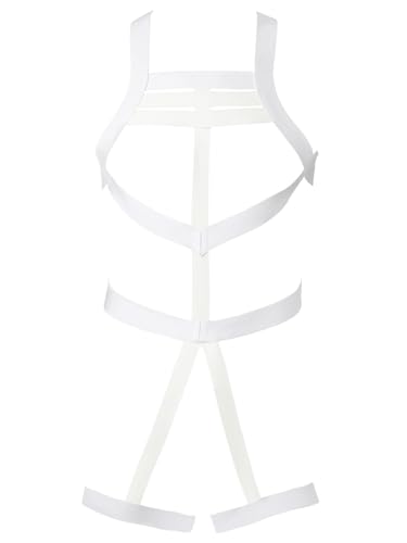 TiaoBug Herren Nylon Body Elastisch Ganzkörper Geschirr Brust Harness mit Taillengürtel Strumpfband Reizvolle Nachtwäsche Clubwear Weiß D Einheitsgröße von TiaoBug