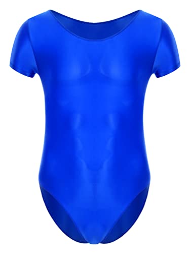 TiaoBug Herren ÖL Glanz Body Ärmellos/Kurzarm Bodysuit mit Bein Einteiler Kompression Unterwäsche Sport Trikot Leotard Blau C XL von TiaoBug