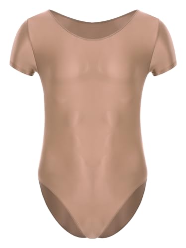 TiaoBug Herren ÖL Glanz Body Ärmellos/Kurzarm Bodysuit mit Bein Einteiler Kompression Unterwäsche Sport Trikot Leotard Coffee C L von TiaoBug