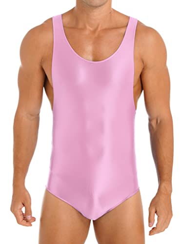 TiaoBug Herren ÖL Glanz Body Unterwäsche Ärmellos Overalls Basic Shirt Unterhemd Bulge Beutel Slip Einteiler Sport Männerbody Rosa C XL von TiaoBug