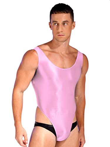 TiaoBug Herren ÖL Glanz Body Unterwäsche Ärmellos Overalls Basic Shirt Unterhemd Bulge Beutel Slip Einteiler Sport Männerbody Rosa D XL von TiaoBug