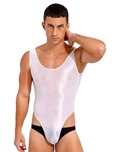 TiaoBug Herren ÖL Glanz Body Unterwäsche Ärmellos Overalls Basic Shirt Unterhemd Bulge Beutel Slip Einteiler Sport Männerbody Weiß D XL von TiaoBug