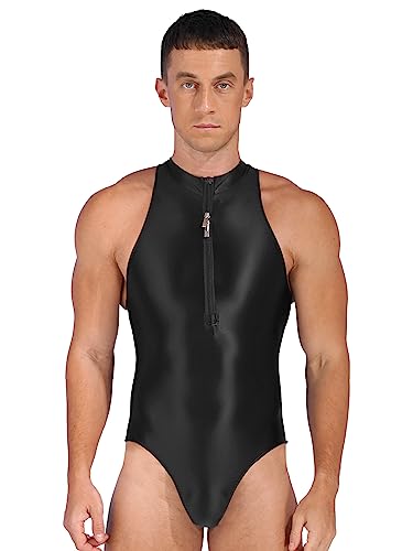 TiaoBug Herren ÖL Glanz String Body Einteiler Badeanzug Sport Schwimmanzug High Cut Thong Mankini Sommer Strand Outfits Schwarz A Einheitsgröße von TiaoBug
