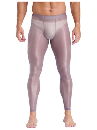 TiaoBug Herren ÖL Glanz Strumpfhose Pantyhose ohne Fuß Kompression Unterwäsche Lange Unterhose Bulge Beutel Leggings Stretch Tights Transparent Dessous Grau XXL von TiaoBug
