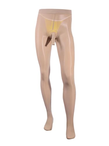 TiaoBug Herren ÖL Glanz Strumpfhose mit Bulge Pouch Pantyhose Stretch Leggings Lange Unterhosen Sissy Dessous Reizwäsche Stockings Kaffee L von TiaoBug