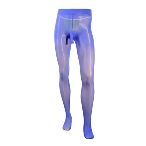 TiaoBug Herren ÖL Glanz Strumpfhose mit Bulge Pouch Pantyhose Stretch Leggings Lange Unterhosen Sissy Dessous Reizwäsche Stockings Königsblau XL von TiaoBug