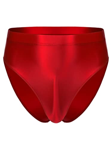 TiaoBug Herren ÖL Glanz Unterhosen Slip Glatte Stretch Hipster Panty Elastische Taille Badehose Hot Pants Burgundy D XXL von TiaoBug